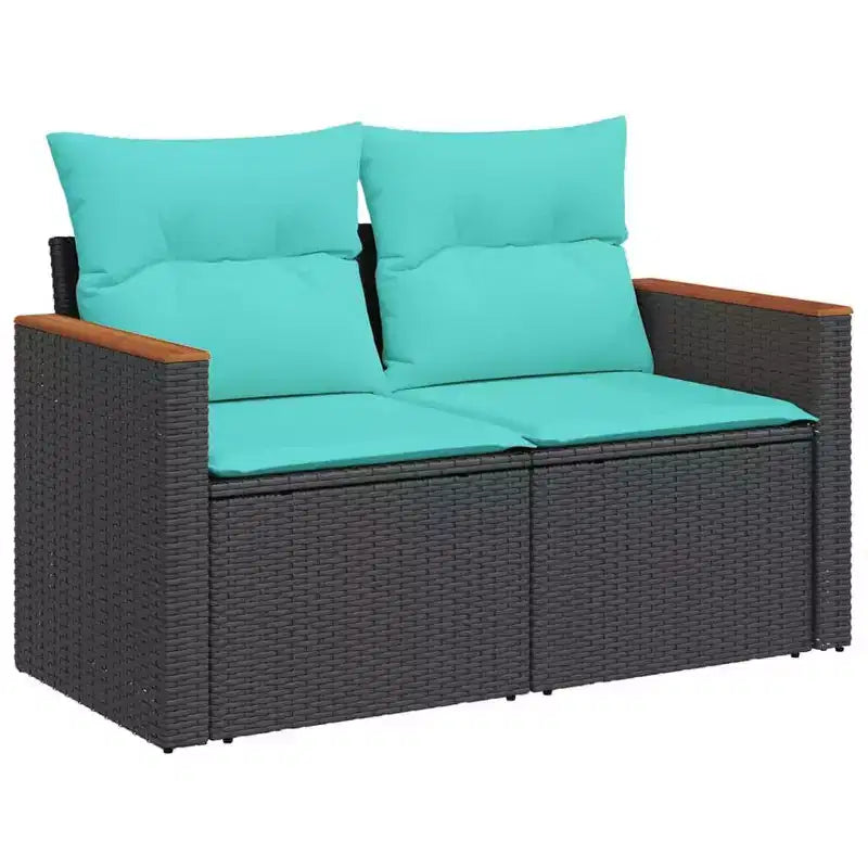 Set di divani da giardino vidaXL da 4 pezzi con cuscini, polyrattan grigio, grigio e blu, senza tavolo