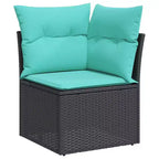 Set di divani da giardino vidaXL da 4 pezzi con cuscini, polyrattan grigio, grigio e blu, senza tavolo