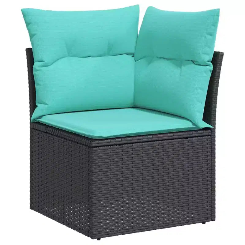 Set di divani da giardino vidaXL da 4 pezzi con cuscini, polyrattan grigio, grigio e blu, senza tavolo