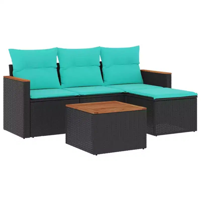 Set di divani da giardino vidaXL da 4 pezzi con cuscini, polyrattan grigio, grigio e blu, senza tavolo
