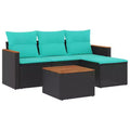 Set di divani da giardino vidaXL da 4 pezzi con cuscini, polyrattan grigio, grigio e blu, senza tavolo