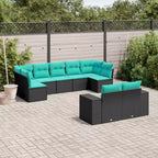 vidaXL Set di divani da patio nero con cuscini blu