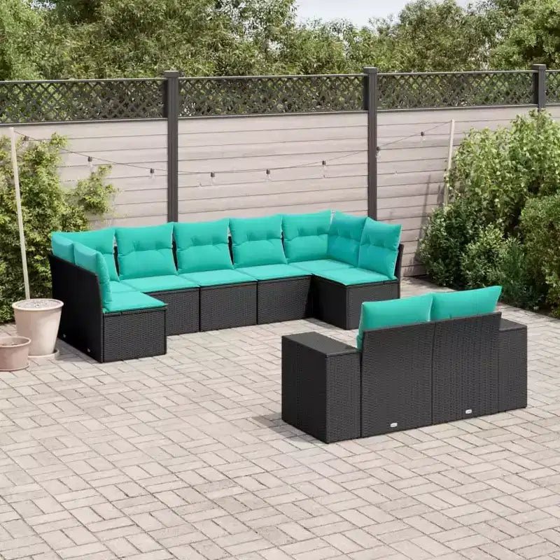 vidaXL Set di divani da patio nero con cuscini blu