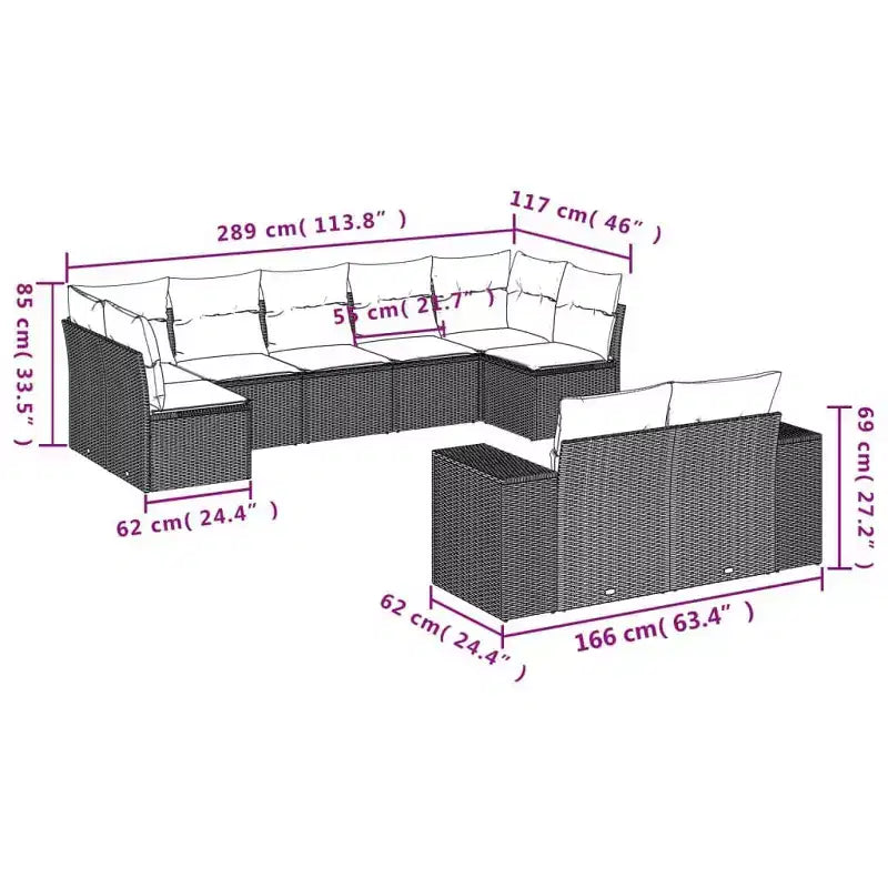 vidaXL Set di divani da patio nero con cuscini blu