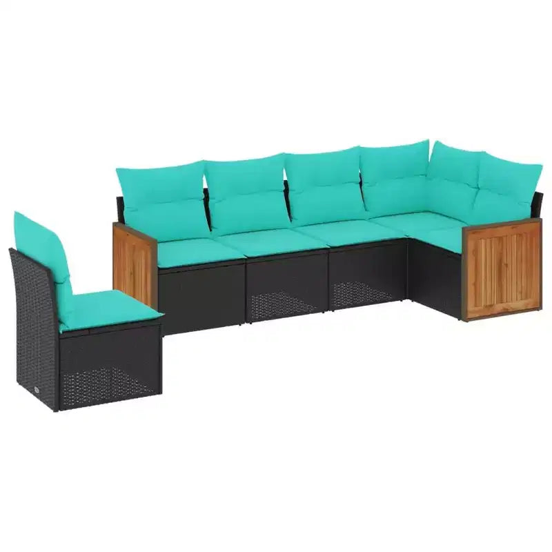 vidaXL Patio Sofa Set Black and Blue PE Rattan Large Modular