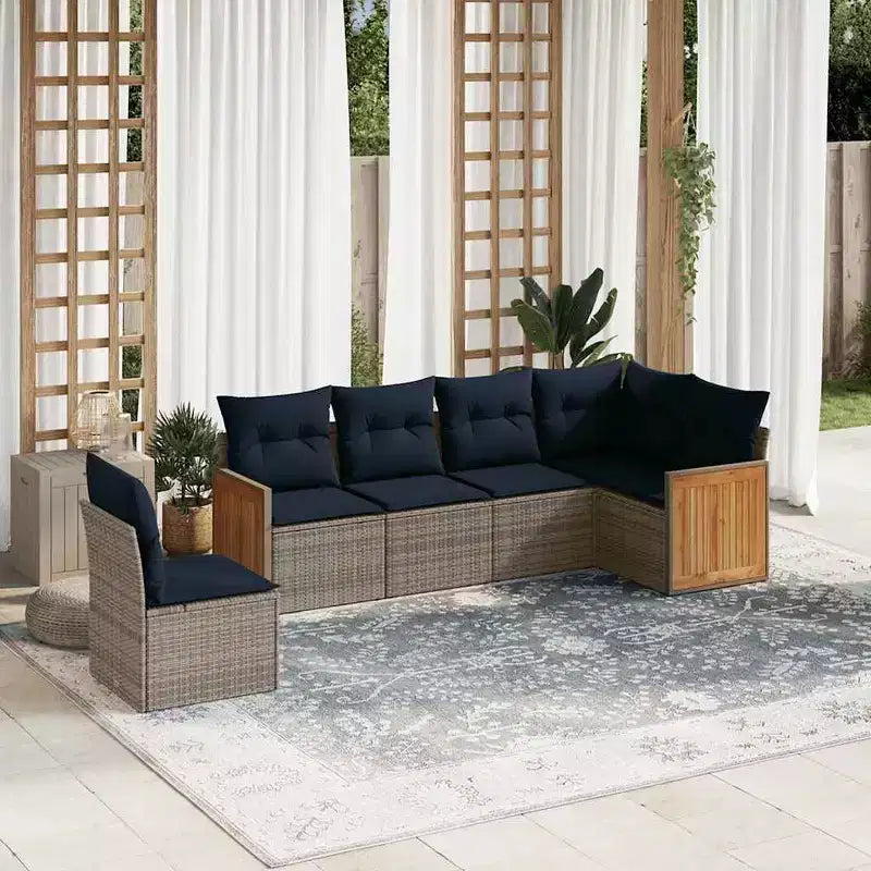 vidaXL Terrassensofaset, schwarz und blau, großes modulares Set aus PE-Rattan