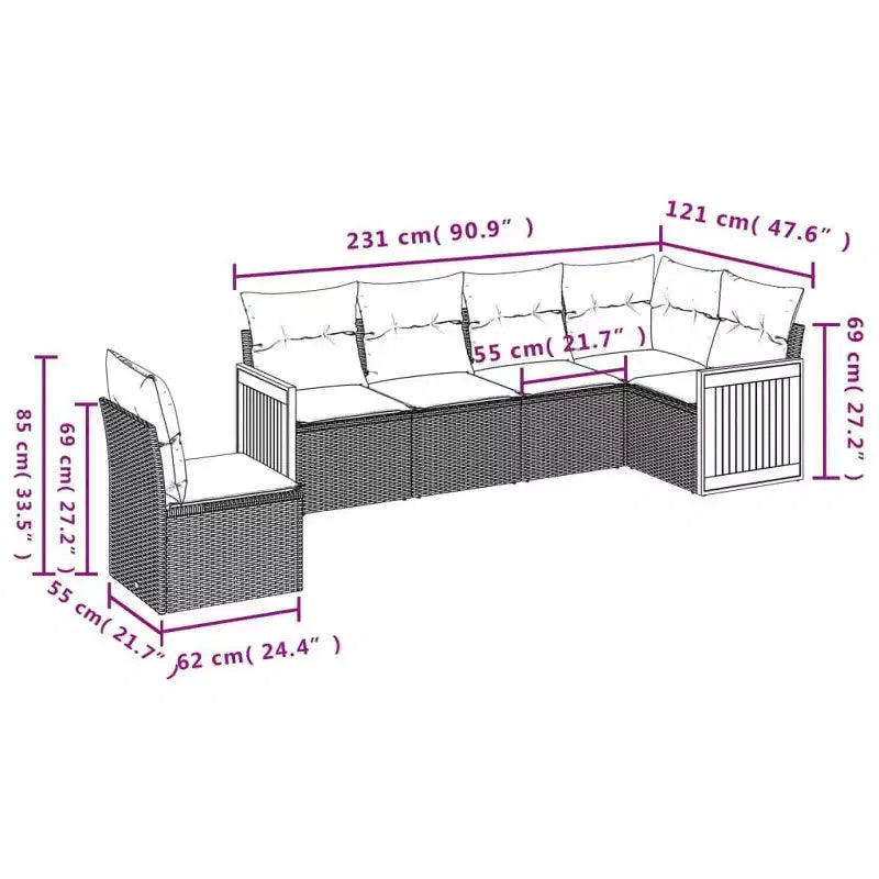 vidaXL Terrassensofaset, schwarz und blau, großes modulares Set aus PE-Rattan