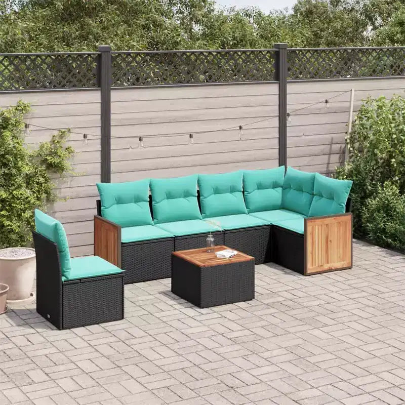 vidaXL Terrassensofaset, schwarz und blau, großes modulares Set aus PE-Rattan