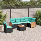 vidaXL Terrassensofaset, schwarz und blau, großes modulares Set aus PE-Rattan