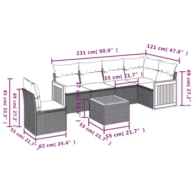 vidaXL Terrassensofaset, schwarz und blau, großes modulares Set aus PE-Rattan