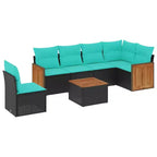 vidaXL Terrassensofaset, schwarz und blau, großes modulares Set aus PE-Rattan