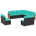 vidaXL 12 Piece Garden Sofa Set with Cushions Black Poly Rattan - Black Without Table