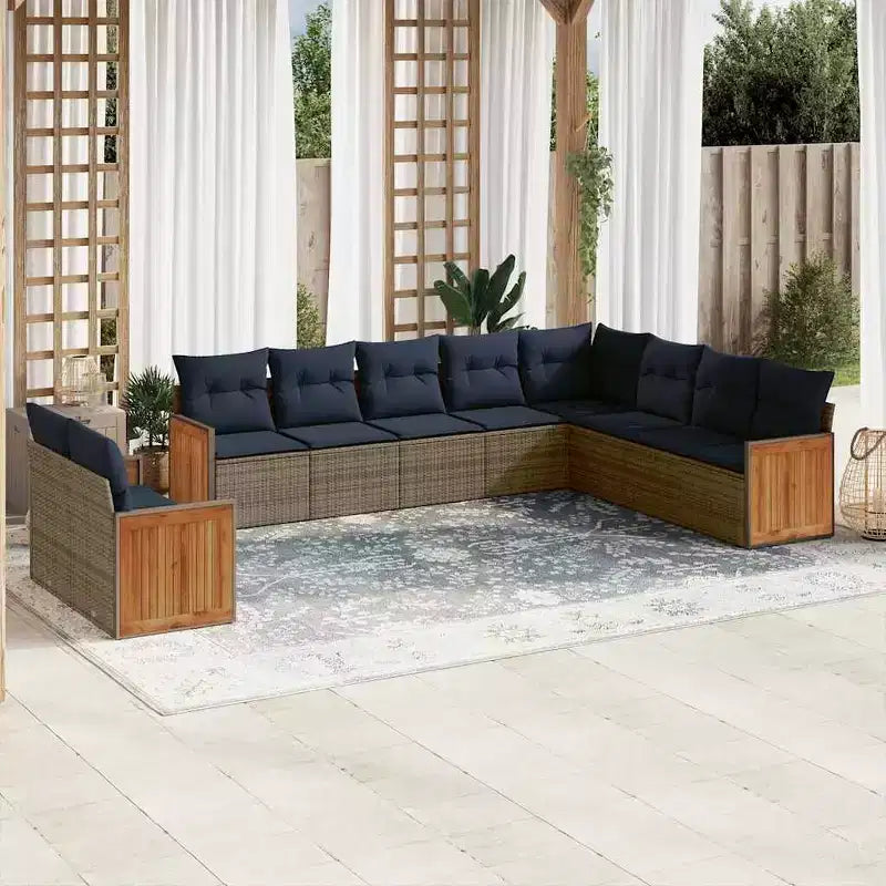 vidaXL Terrassensofaset, schwarz, aus PE-Rattan, groß, mit verstellbaren Füßen
