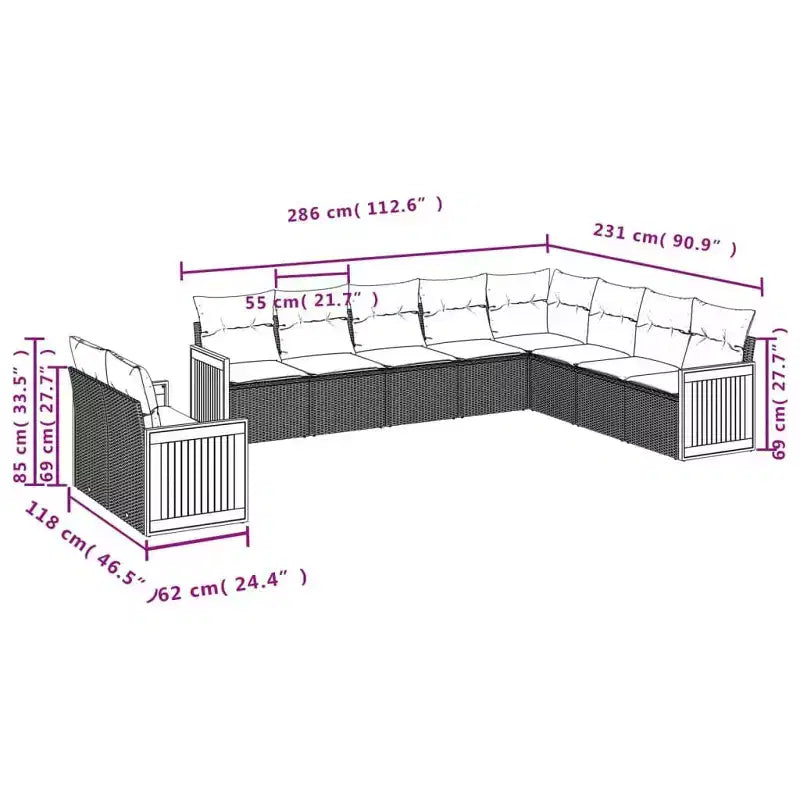 vidaXL Terrassensofaset, schwarz, aus PE-Rattan, groß, mit verstellbaren Füßen
