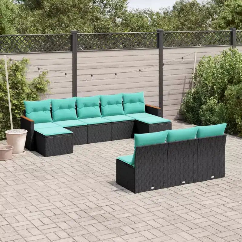 Set di divani da patio vidaXL nero e blu