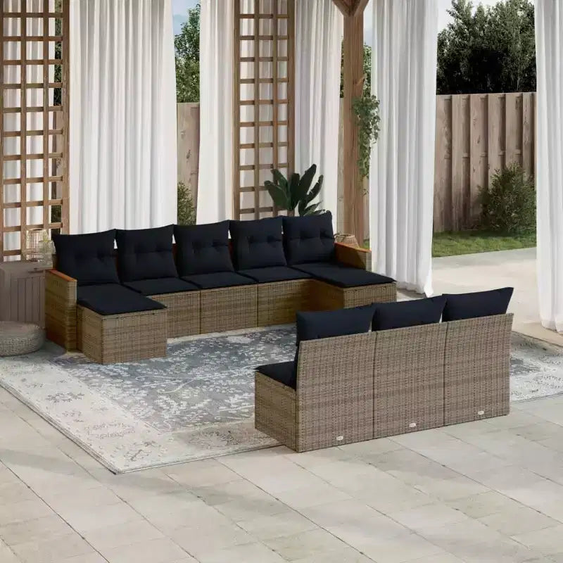 Set di divani da patio vidaXL nero e blu