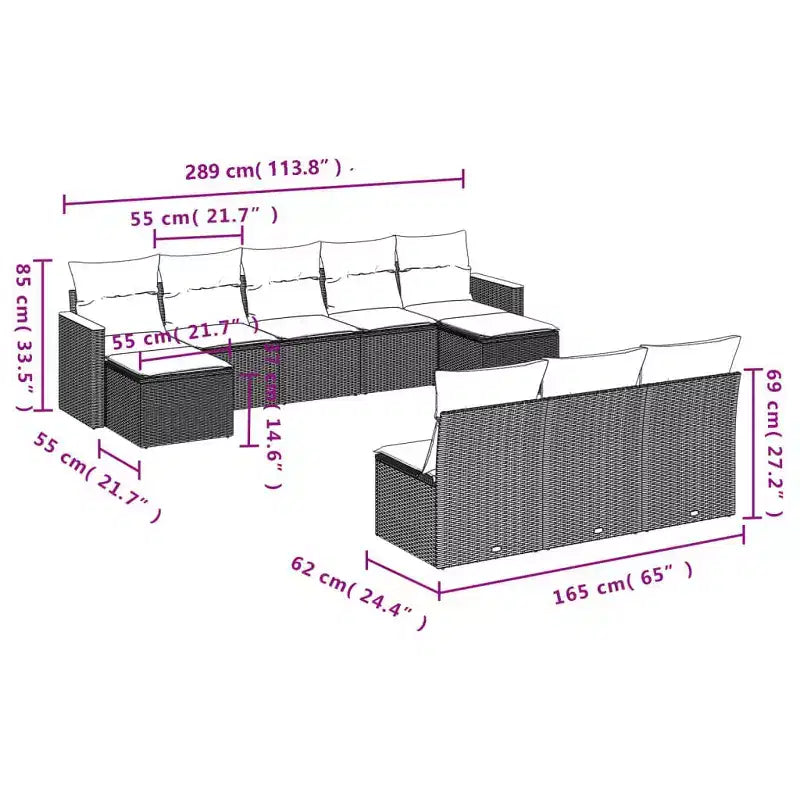 Set di divani da patio vidaXL nero e blu