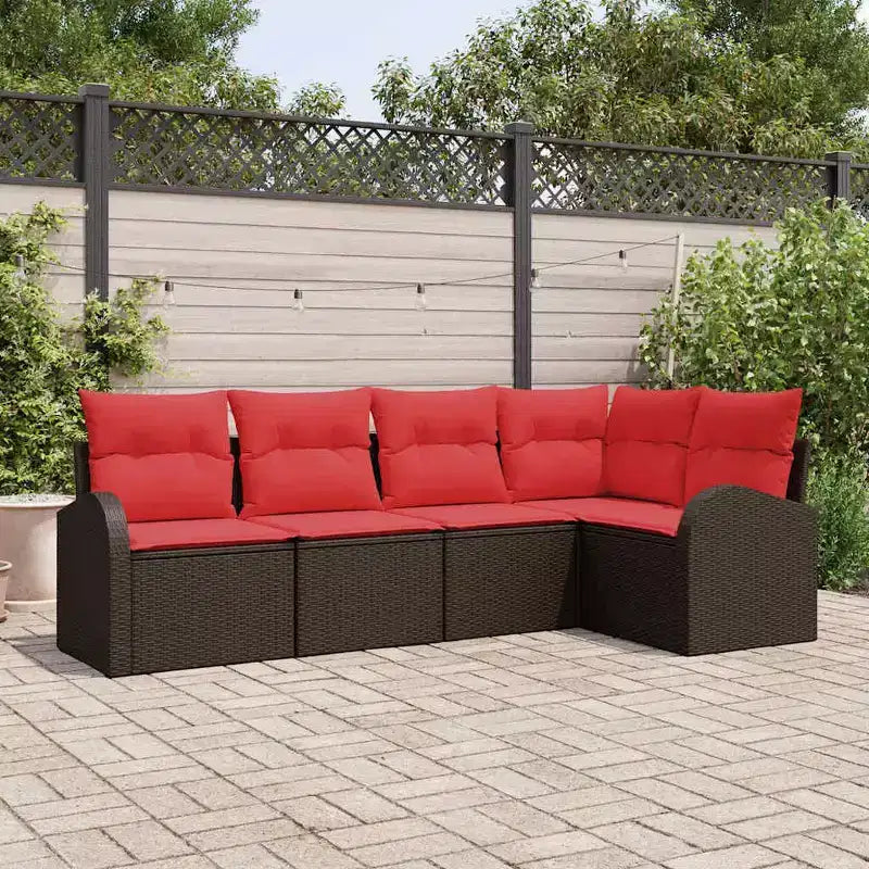 Set di divani da giardino vidaXL con cuscini, 5 pezzi, polirattan marrone