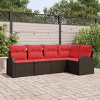 Set di divani da giardino vidaXL con cuscini, 5 pezzi, polirattan marrone