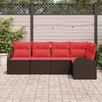 Set di divani da giardino vidaXL con cuscini, 5 pezzi, polirattan marrone