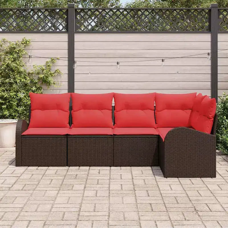 Set di divani da giardino vidaXL con cuscini, 5 pezzi, polirattan marrone