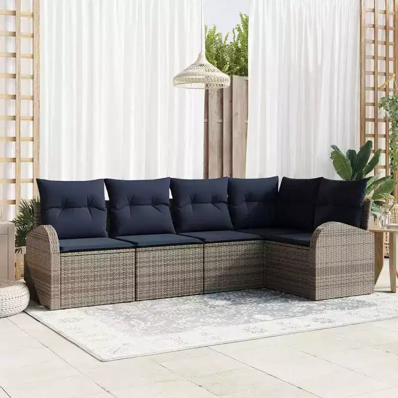 Set di divani da giardino vidaXL con cuscini, 5 pezzi, polirattan marrone