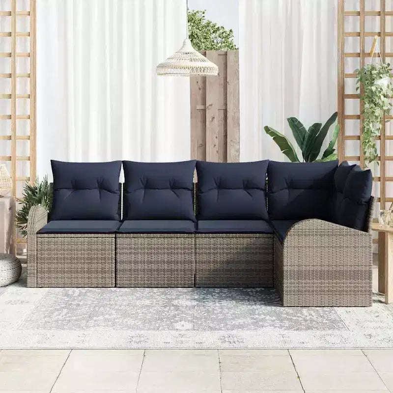 Set di divani da giardino vidaXL con cuscini, 5 pezzi, polirattan marrone
