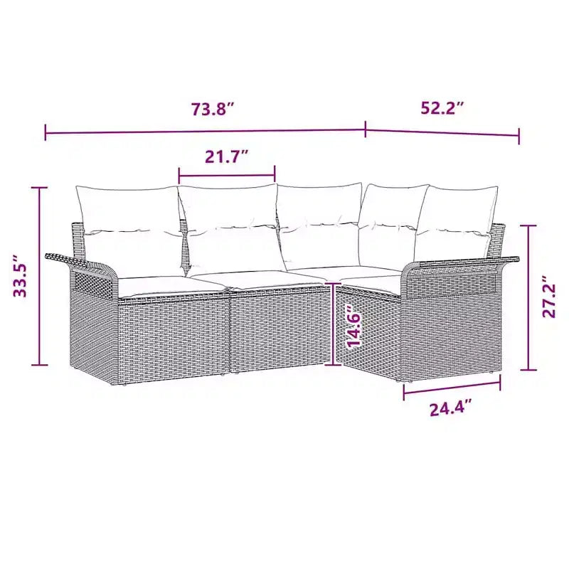 vidaXL Set da giardino con cuscini da 4 pezzi in polyrattan marrone