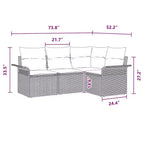 vidaXL Set da giardino con cuscini da 4 pezzi in polyrattan marrone