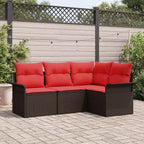 vidaXL Set da giardino con cuscini da 4 pezzi in polyrattan marrone