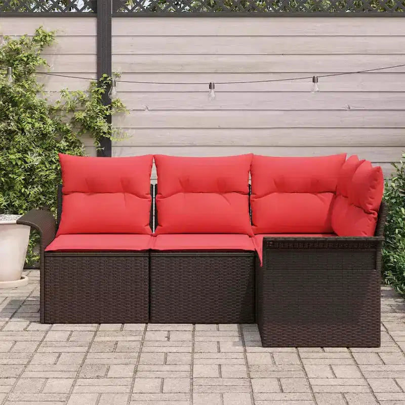 vidaXL Set da giardino con cuscini da 4 pezzi in polyrattan marrone