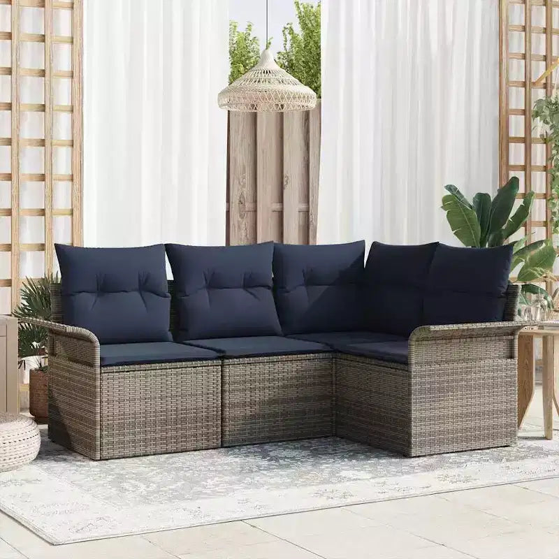 vidaXL Set da giardino con cuscini da 4 pezzi in polyrattan marrone