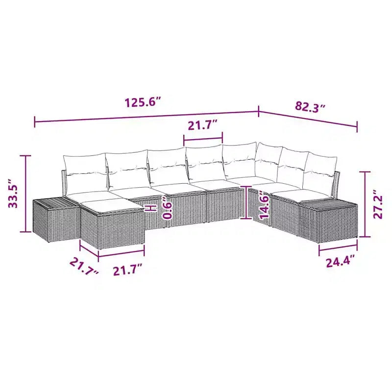 Set di divani da giardino vidaXL con cuscini, 8 pezzi, polirattan marrone