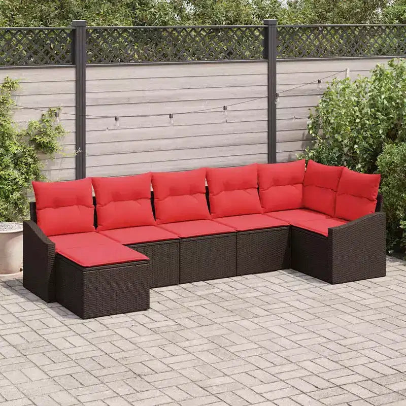 vidaXL Set da divani da giardino da 7 pezzi, polyrattan marrone - marrone, senza tavolo