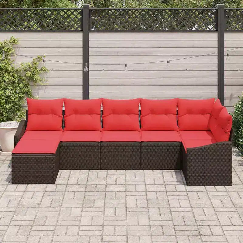vidaXL Set da divani da giardino da 7 pezzi, polyrattan marrone - marrone, senza tavolo