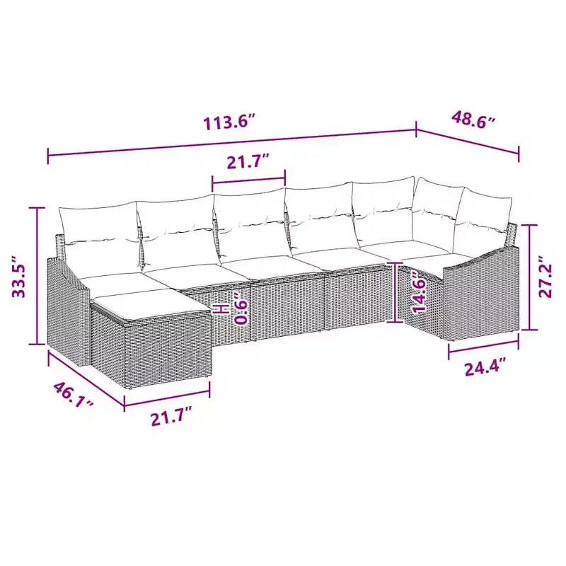 vidaXL Set da divani da giardino da 7 pezzi, polyrattan marrone - marrone, senza tavolo