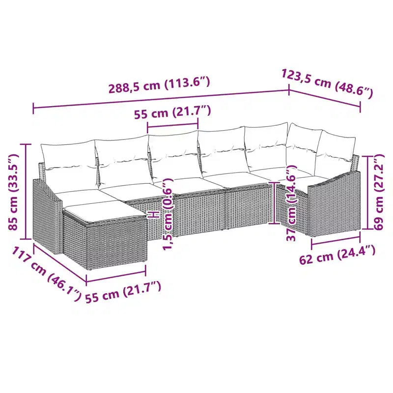 vidaXL Set da divani da giardino da 7 pezzi, polyrattan marrone - marrone, senza tavolo