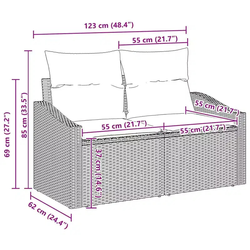vidaXL Set da divani da giardino da 7 pezzi, polyrattan marrone - marrone, senza tavolo