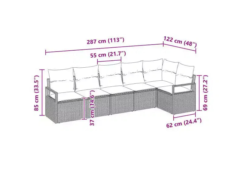 vidaXL Gartensofa-Set, 6-teilig, braunes Poly-Rattan