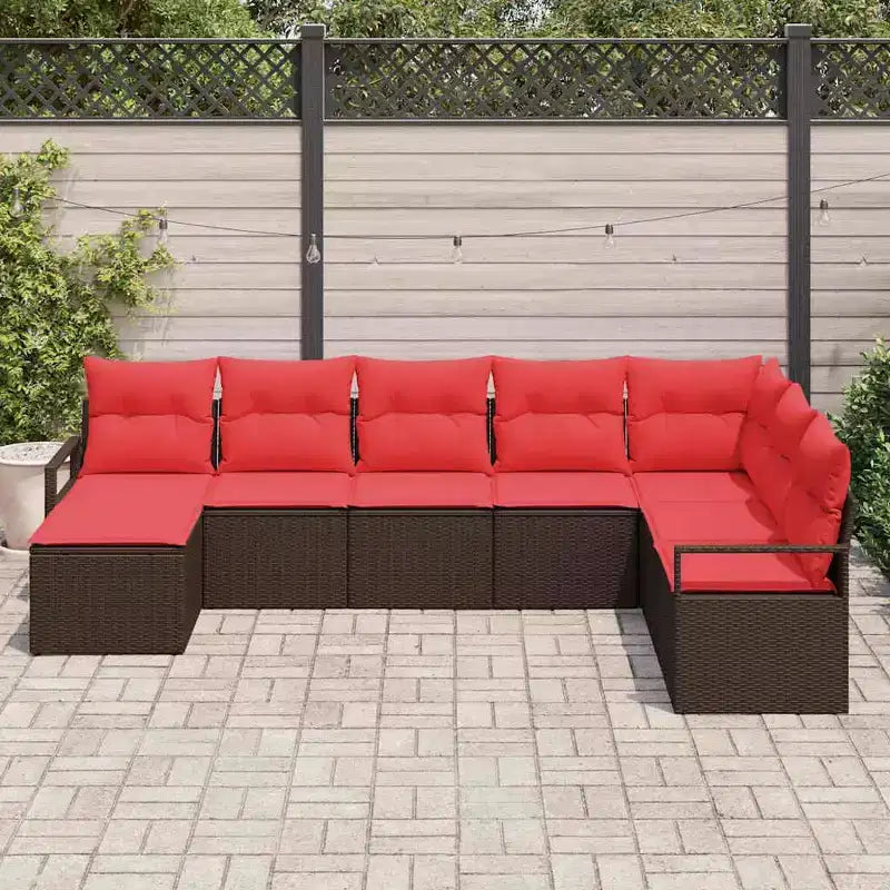 vidaXL Set da divani da giardino da 8 pezzi, polyrattan marrone