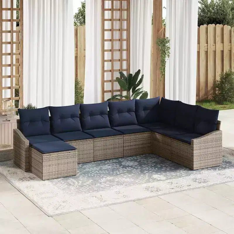 vidaXL Set da divani da giardino da 8 pezzi, polyrattan marrone
