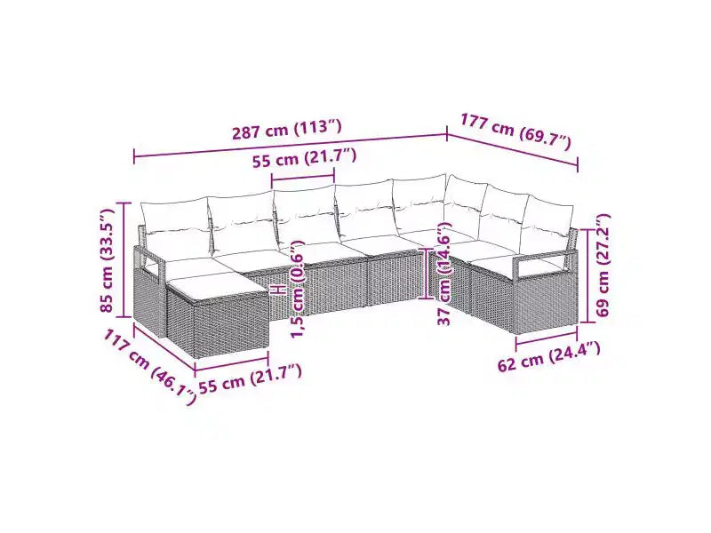vidaXL Set da divani da giardino da 8 pezzi, polyrattan marrone