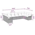 vidaXL Gartensofaset mit Kissen, 10-teilig, braunes Poly-Rattan