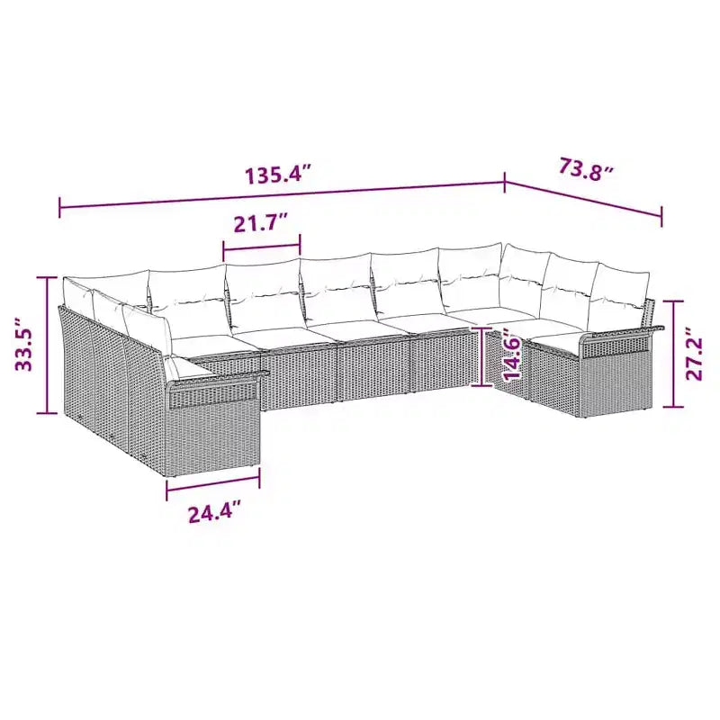 vidaXL Gartensofaset mit Kissen, 10-teilig, braunes Poly-Rattan
