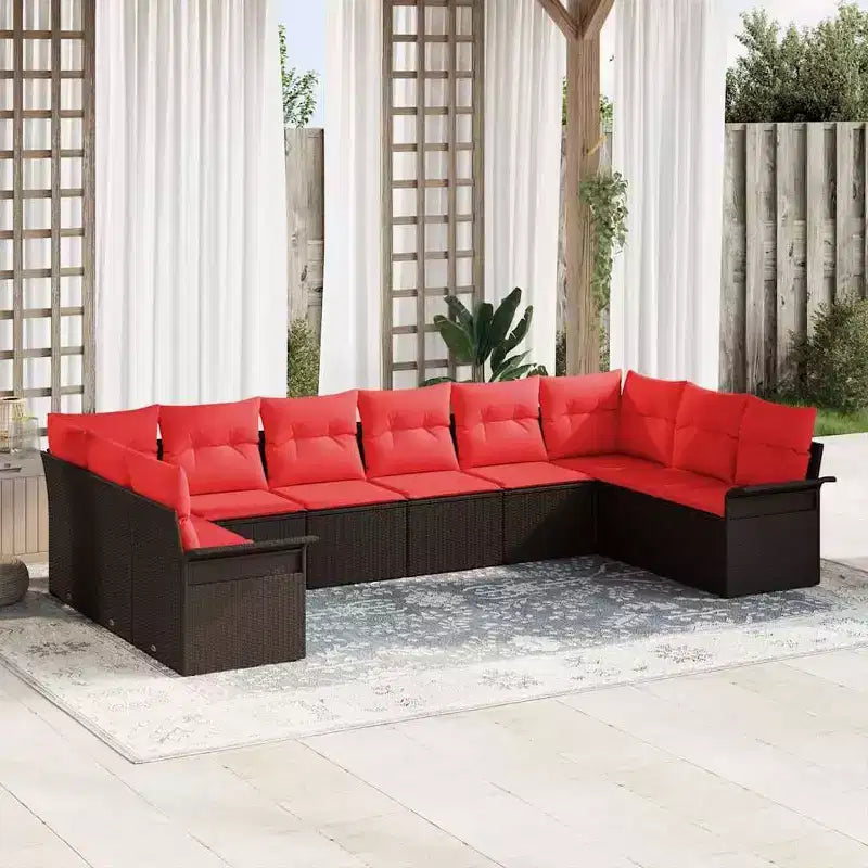 vidaXL Gartensofaset mit Kissen, 10-teilig, braunes Poly-Rattan