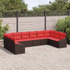 vidaXL Gartensofaset mit Kissen, 10-teilig, braunes Poly-Rattan