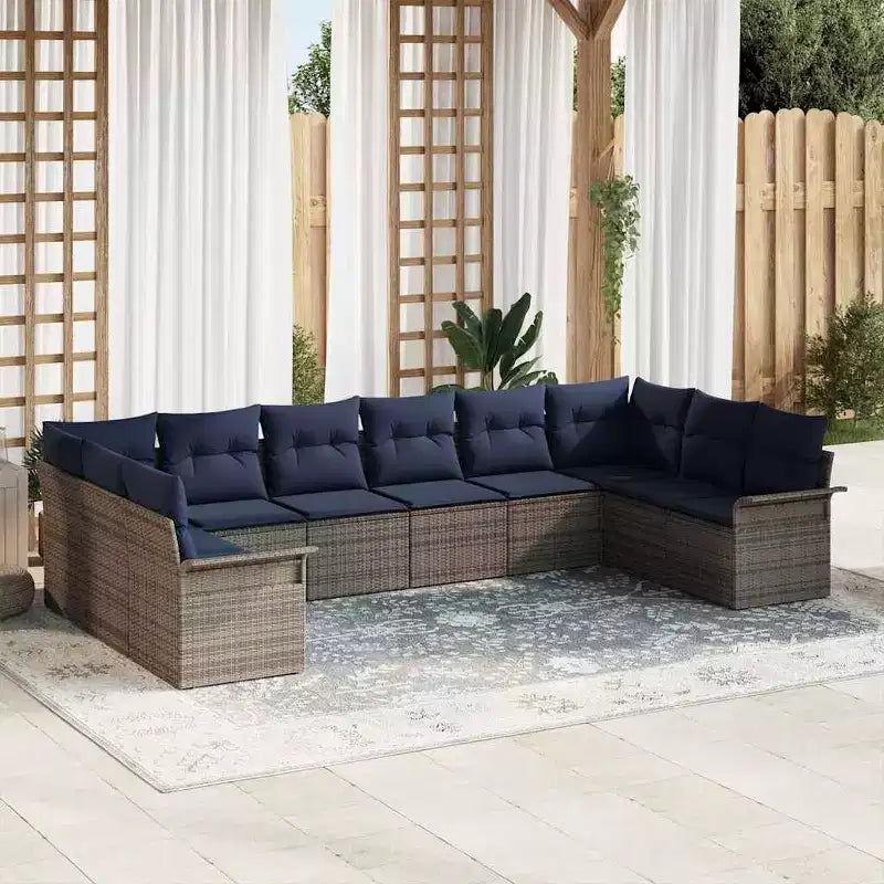 vidaXL Gartensofaset mit Kissen, 10-teilig, braunes Poly-Rattan