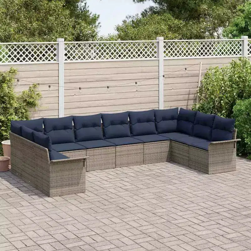 vidaXL Gartensofaset mit Kissen, 10-teilig, braunes Poly-Rattan