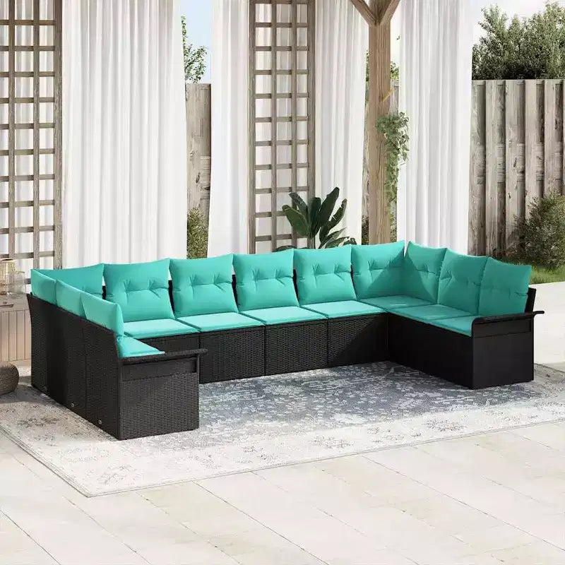 vidaXL Gartensofaset mit Kissen, 10-teilig, braunes Poly-Rattan