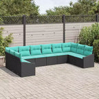 vidaXL Gartensofaset mit Kissen, 10-teilig, braunes Poly-Rattan